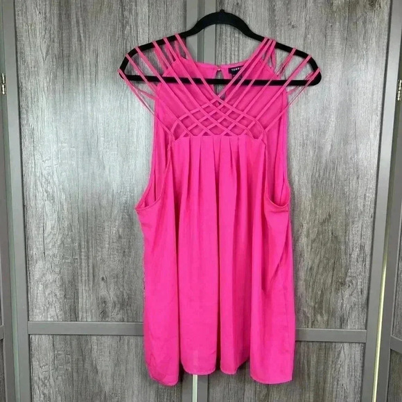 Torrid Top Sz 2 Bright Pink Color Strappy Sleeveless Blouse - Picture 1 of 7